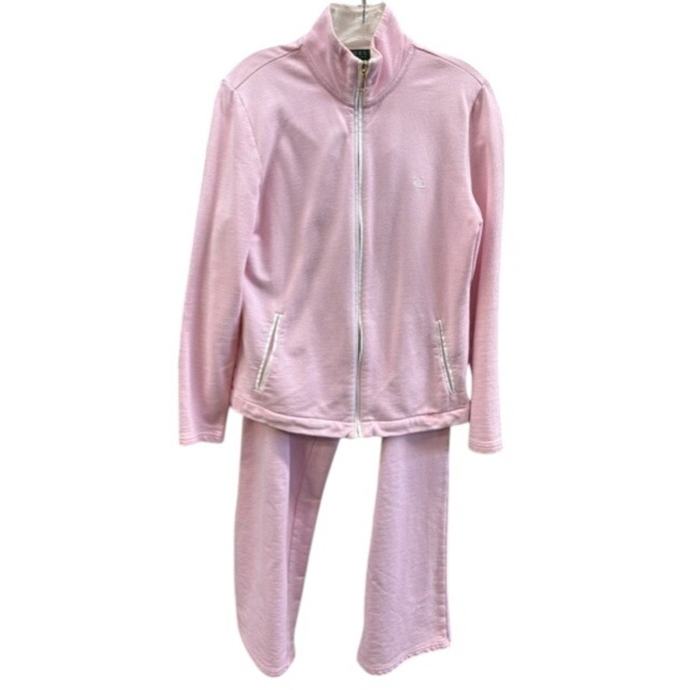 Lauren Ralph Lauren Pink Cotton Knit Zip Up Tracksuit Set Womens Medium